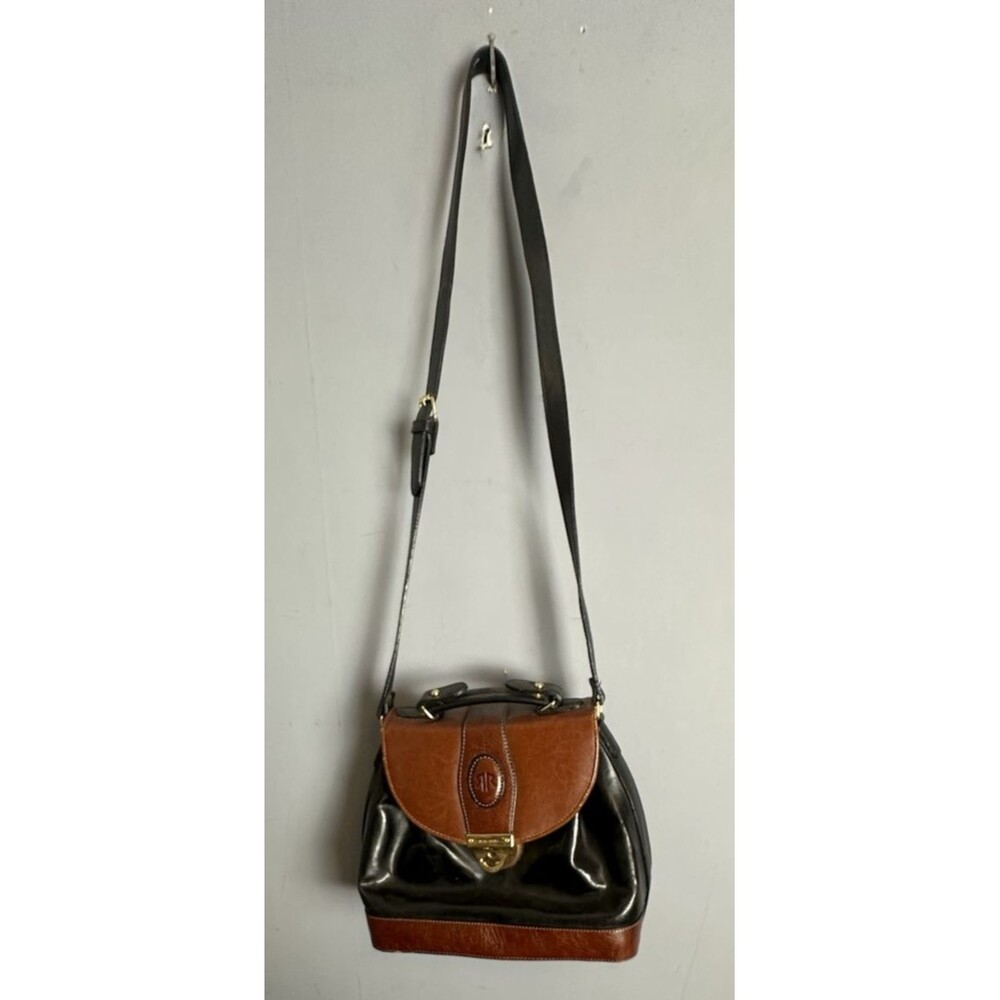 Rina Rich Vintage Hard Leather Adjustable Strap Crossbody Handbag Accordian